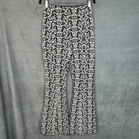 Anthropologie Pants Women Small Black Texture Pullon Flare Festival Retro Preppy - Picture 1 of 13